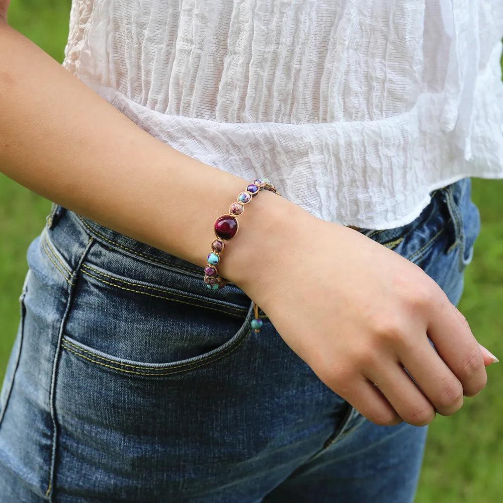 Pulsera Femenina Trenzada Con Cuentas - Piedra Mistica