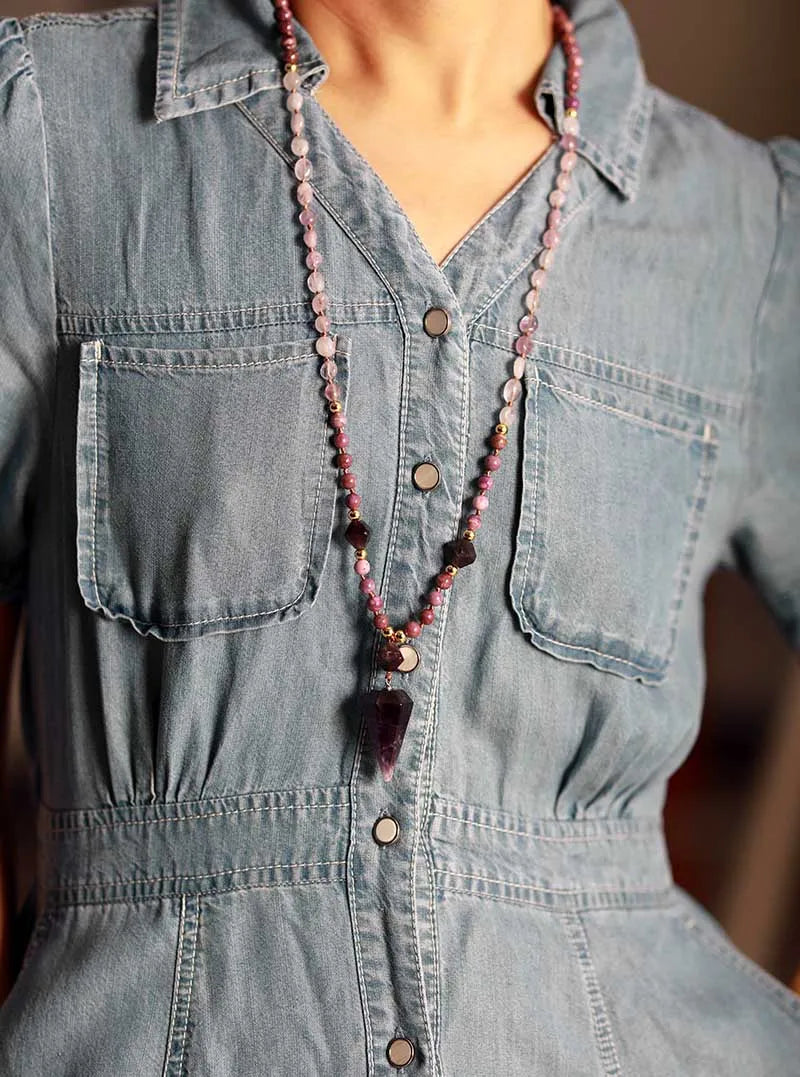 Collar Lariat Con Amatista - Piedra Mistica
