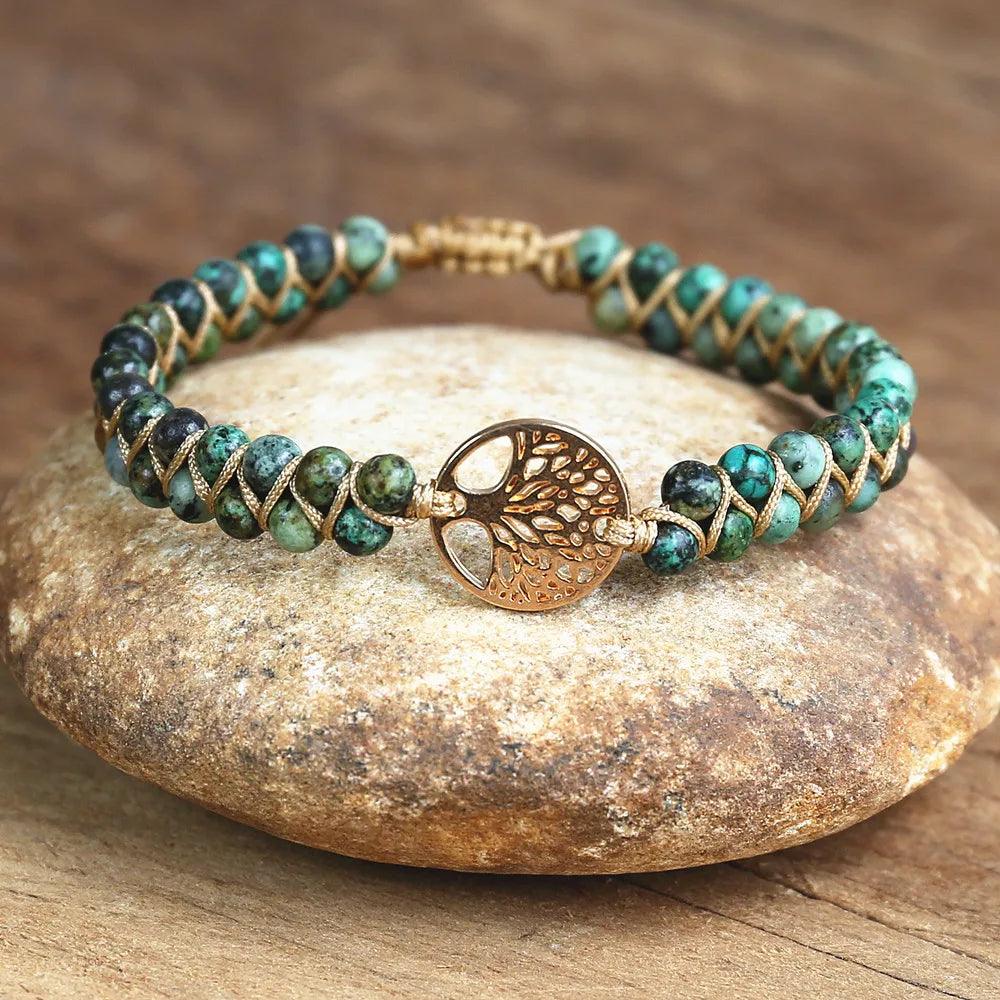 Pulsera Trenzada Árbol De La Vida - Piedra Mistica