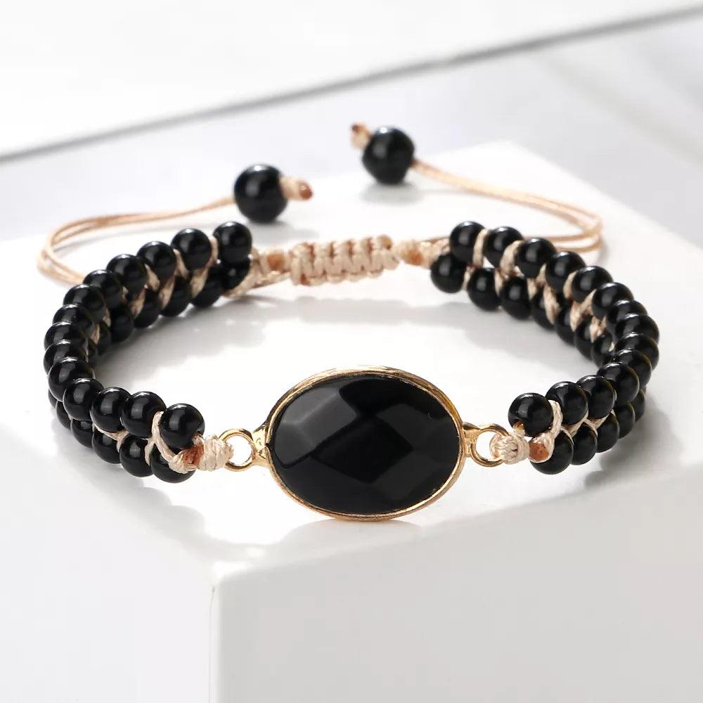Pulsera Cuentas Trenzadas Onix Negro - Piedra Mistica