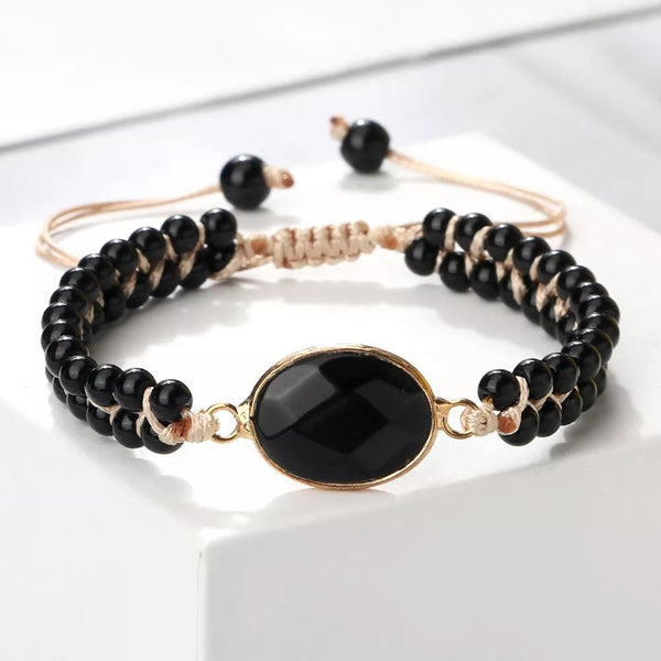 Pulsera Cuentas Trenzadas Onix Negro - Piedra Mistica