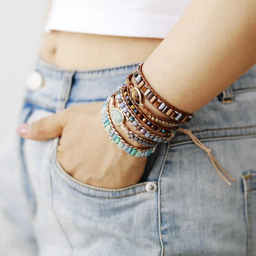 Pulsera Artesanal Ojo De Tigre Amazonita - Piedra Mistica