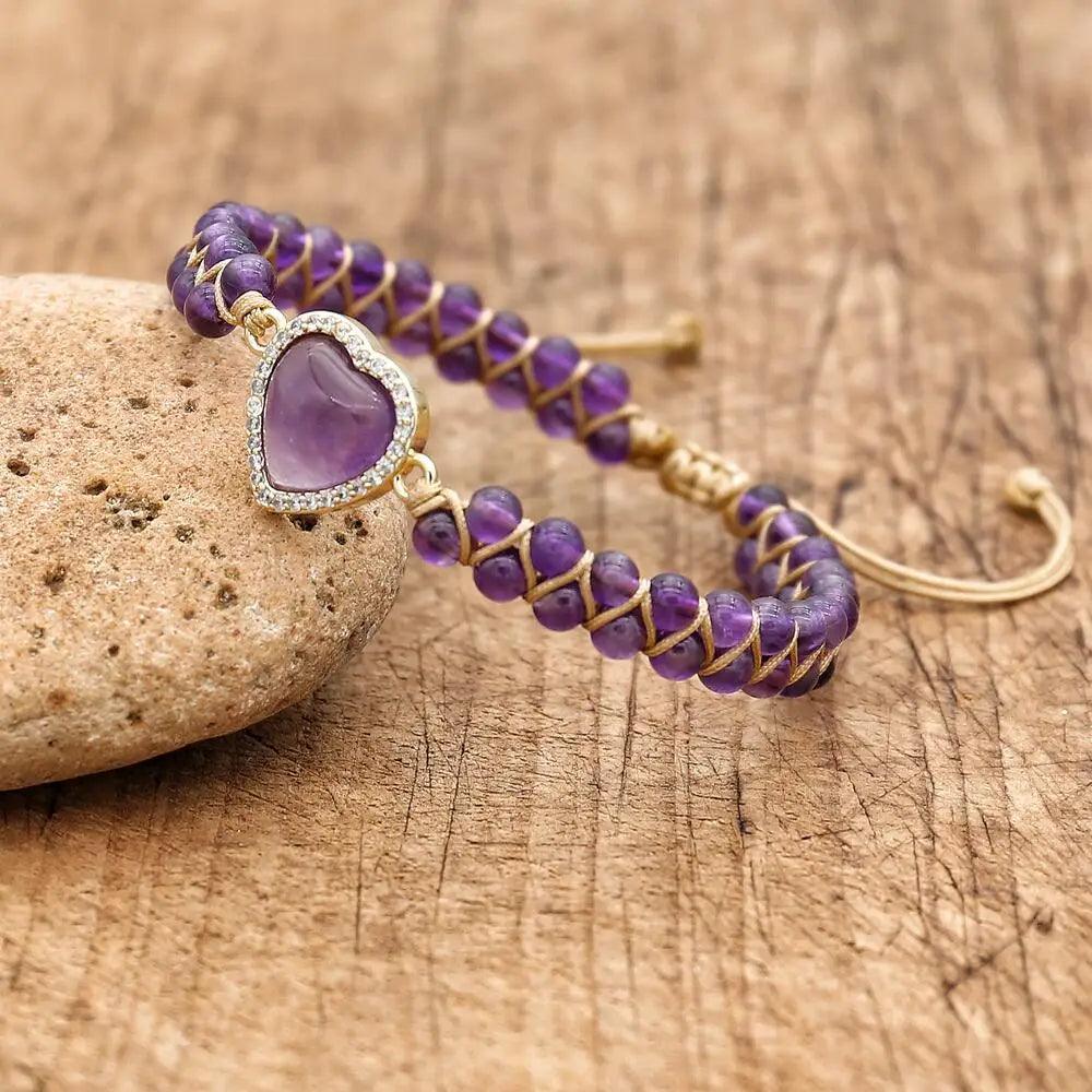 Pulsera Corazón Amatista - Piedra Mistica
