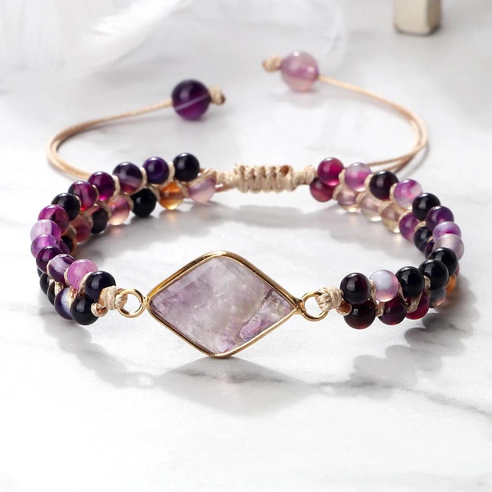 Pulsera Cuentas Amatista Morada - Piedra Mistica