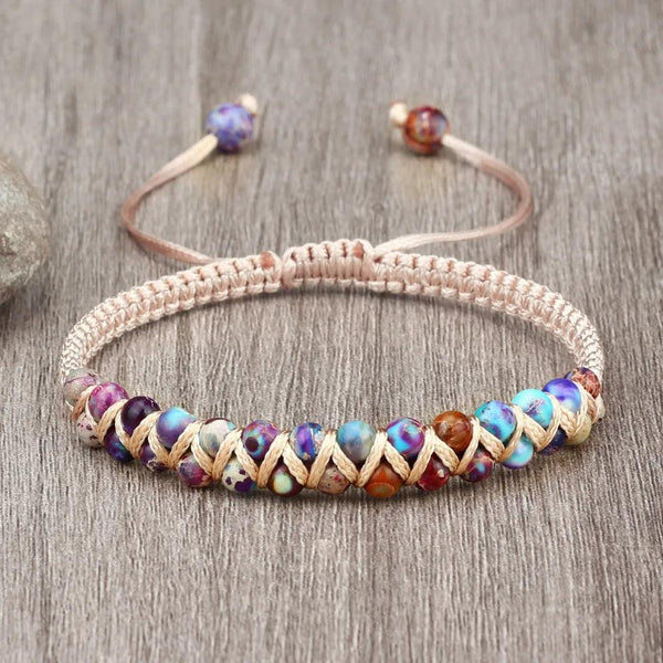 Pulsera Trenzada Macramé Con Cuentas - Piedra Mistica