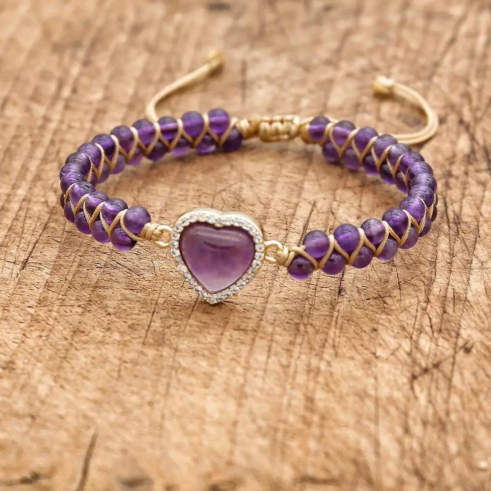 Pulsera Corazón Amatista - Piedra Mistica