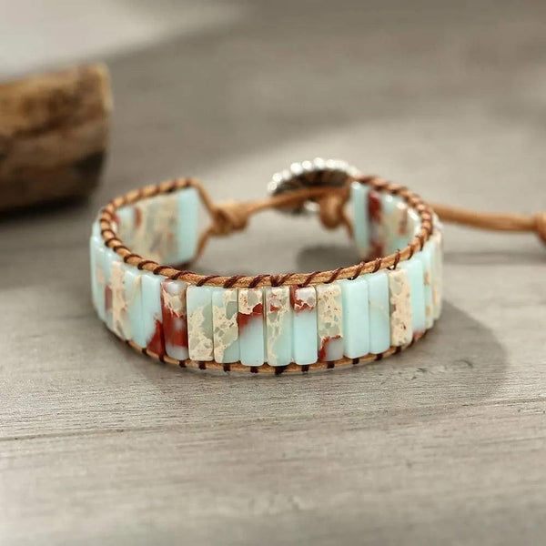 Pulsera Tibetana De Cuero Ajustable - Piedra Mistica