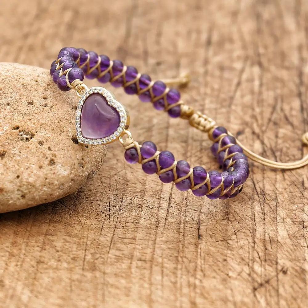 Pulsera Corazón Amatista - Piedra Mistica