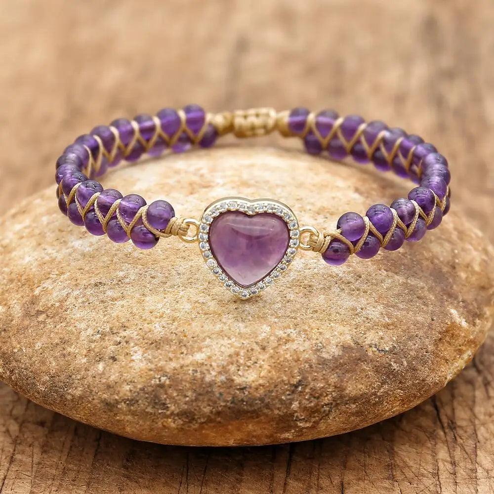 Pulsera Corazón Amatista - Piedra Mistica