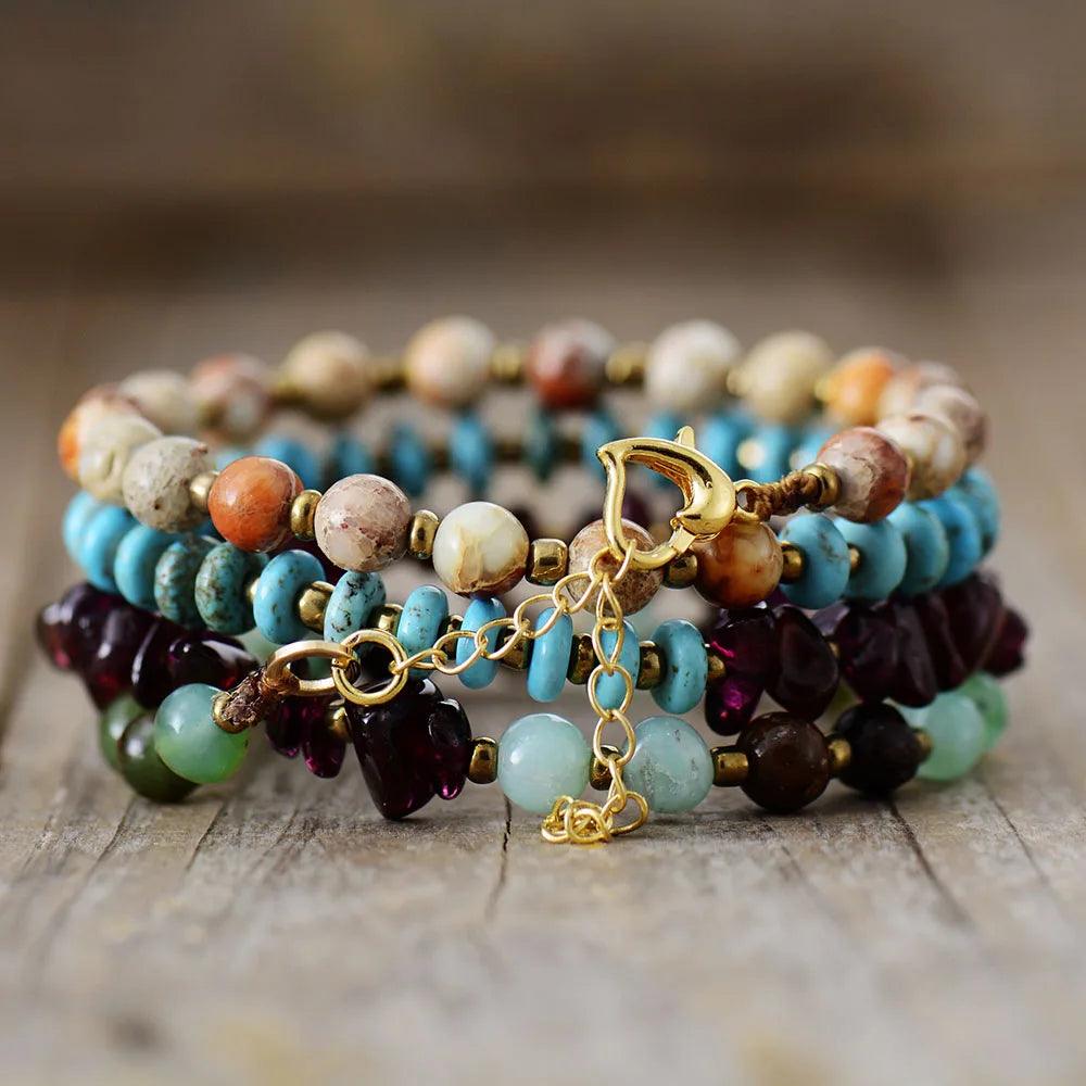 Pulsera Con Cuentas Turquesa Y Amatista Ajustable - Piedra Mistica