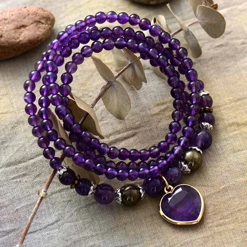 Pulsera Congante Corazón Amatista - Piedra Mistica
