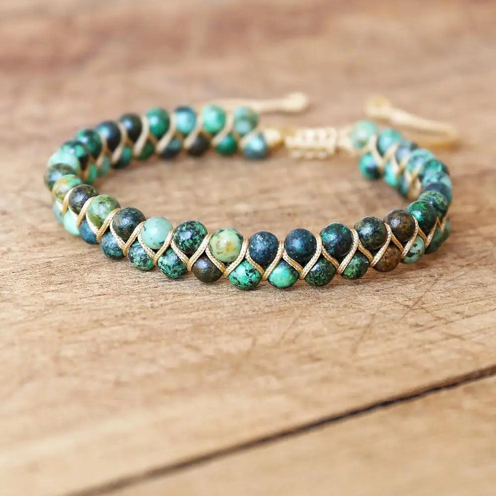 Pulsera Trenzada Cuentas Verdes - Piedra Mistica
