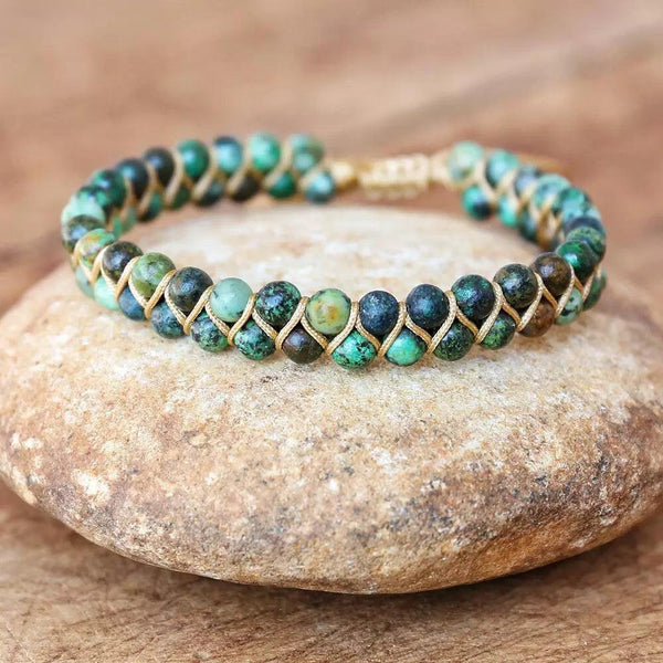 Pulsera Trenzada Cuentas Verdes - Piedra Mistica
