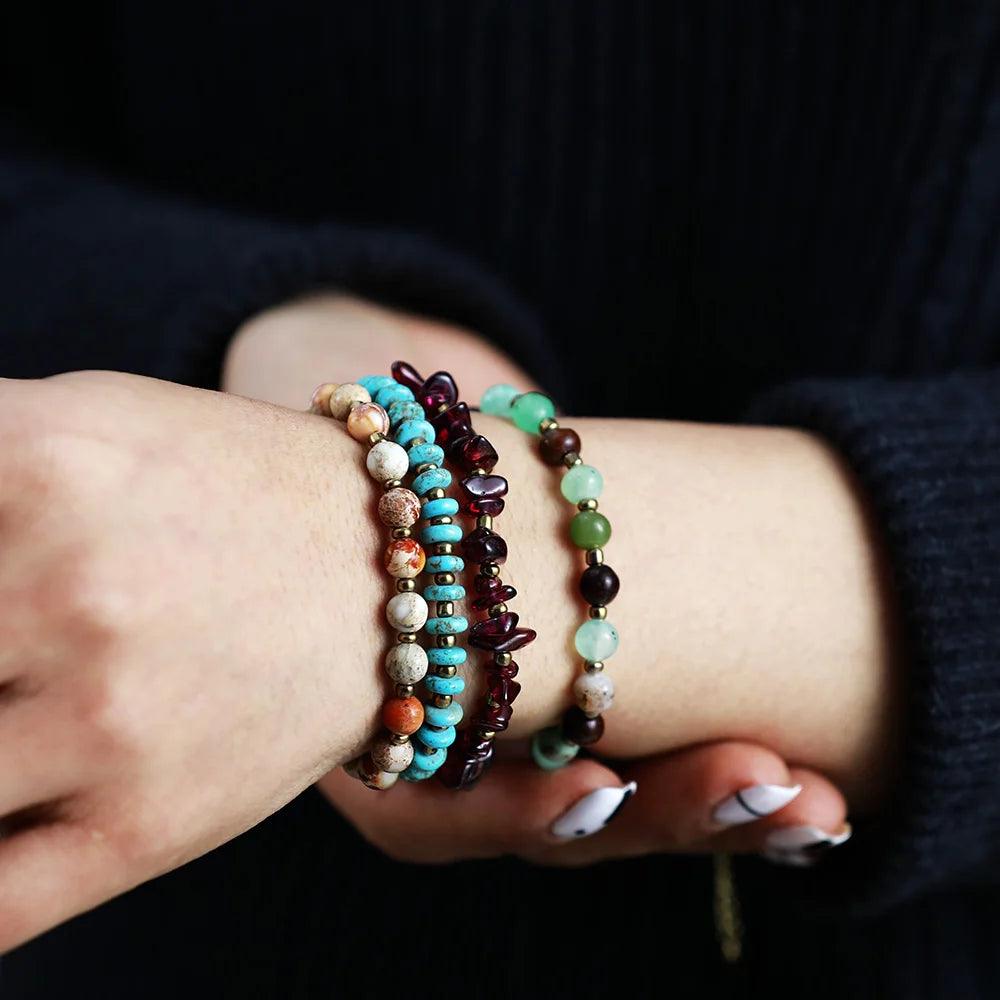 Pulsera Con Cuentas Turquesa Y Amatista Ajustable - Piedra Mistica