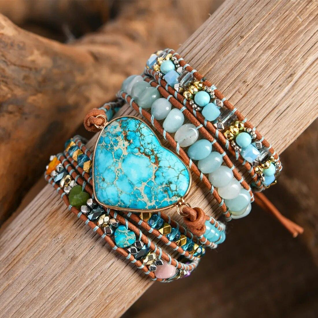 Pulsera Ajustable Corazón Turquesa - Piedra Mistica