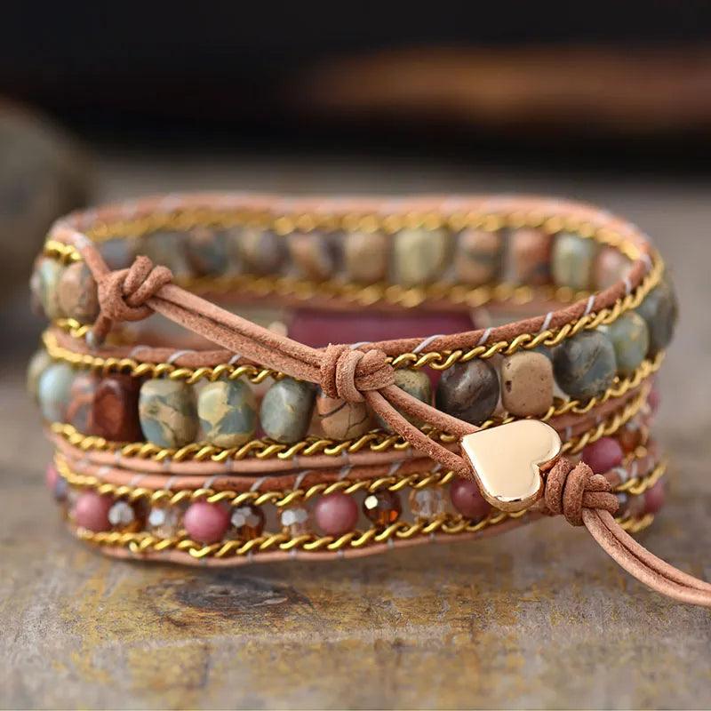Pulsera Corazón de Jaspe Rosa - Piedra Mistica