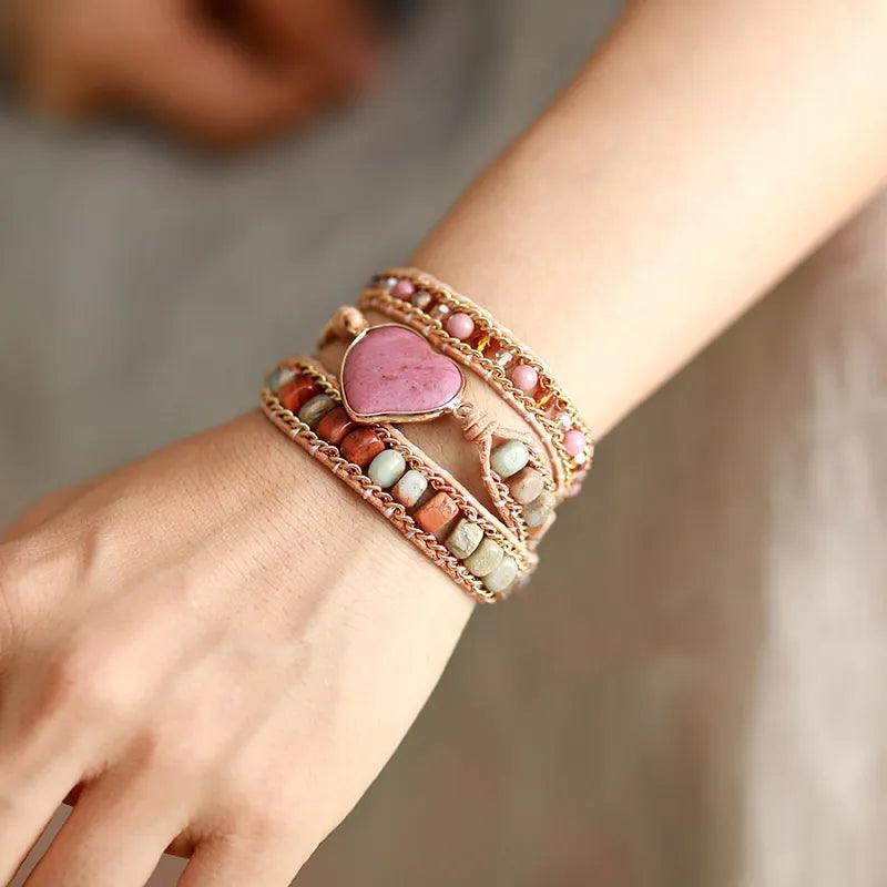 Pulsera Corazón de Jaspe Rosa - Piedra Mistica
