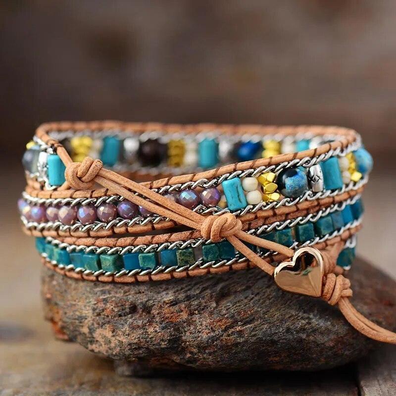 Pulsera Corazón De Ópalo Boho Chic - Piedra Mistica