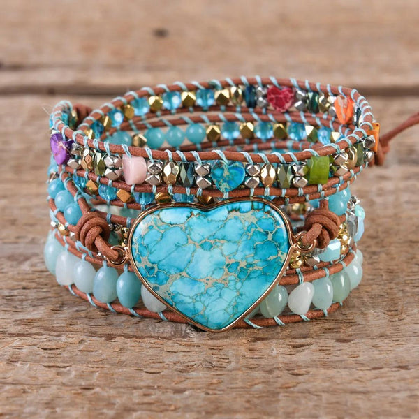 Pulsera Ajustable Corazón Turquesa - Piedra Mistica