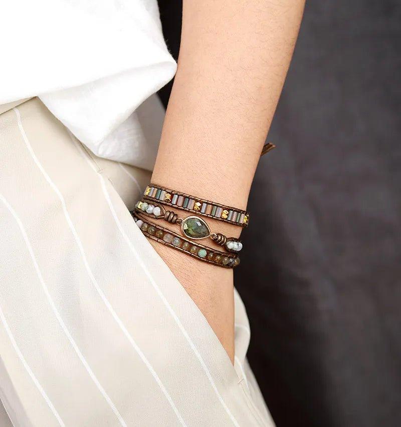 Pulsera Triple Adornada Estilo Boho Chic - Piedra Mistica, 200001034:361181#Labradorite