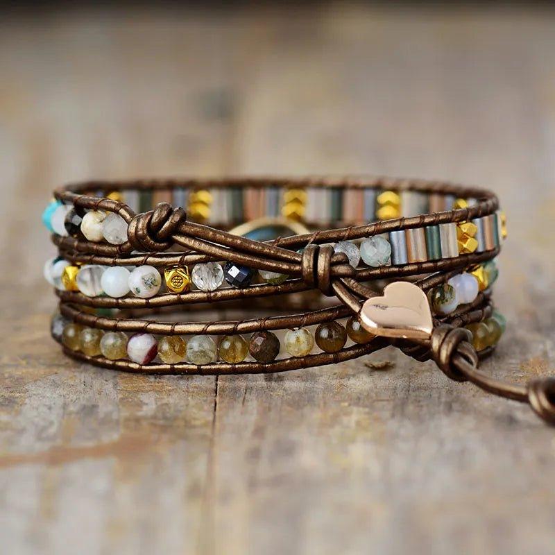 Pulsera Triple Adornada Estilo Boho Chic - Piedra Mistica, 200001034:361181#Labradorite