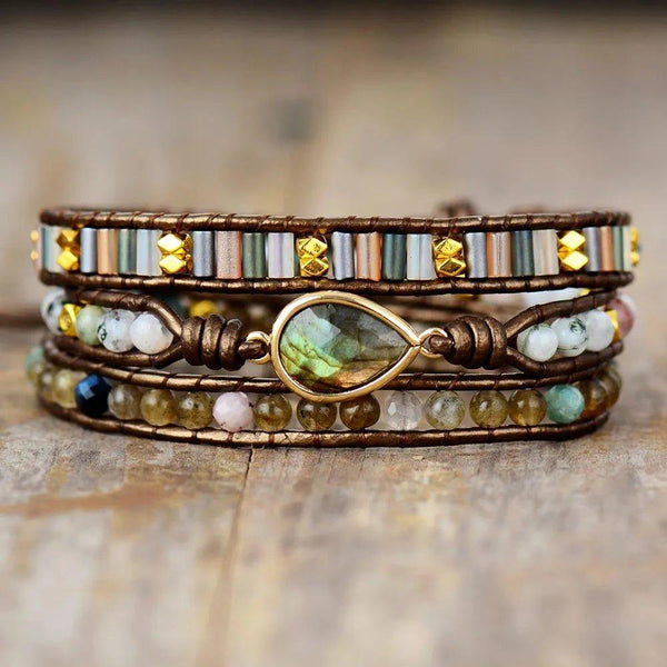 Pulsera Triple Adornada Estilo Boho Chic - Piedra Mistica